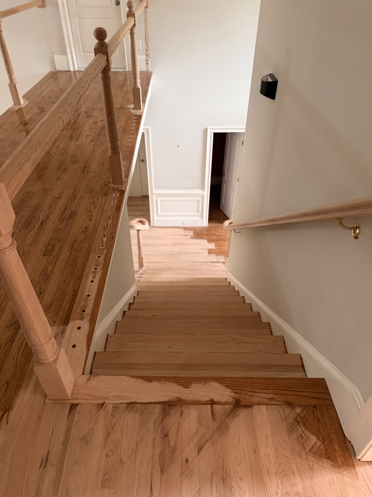 Refinished oak staircase and upstairs landing