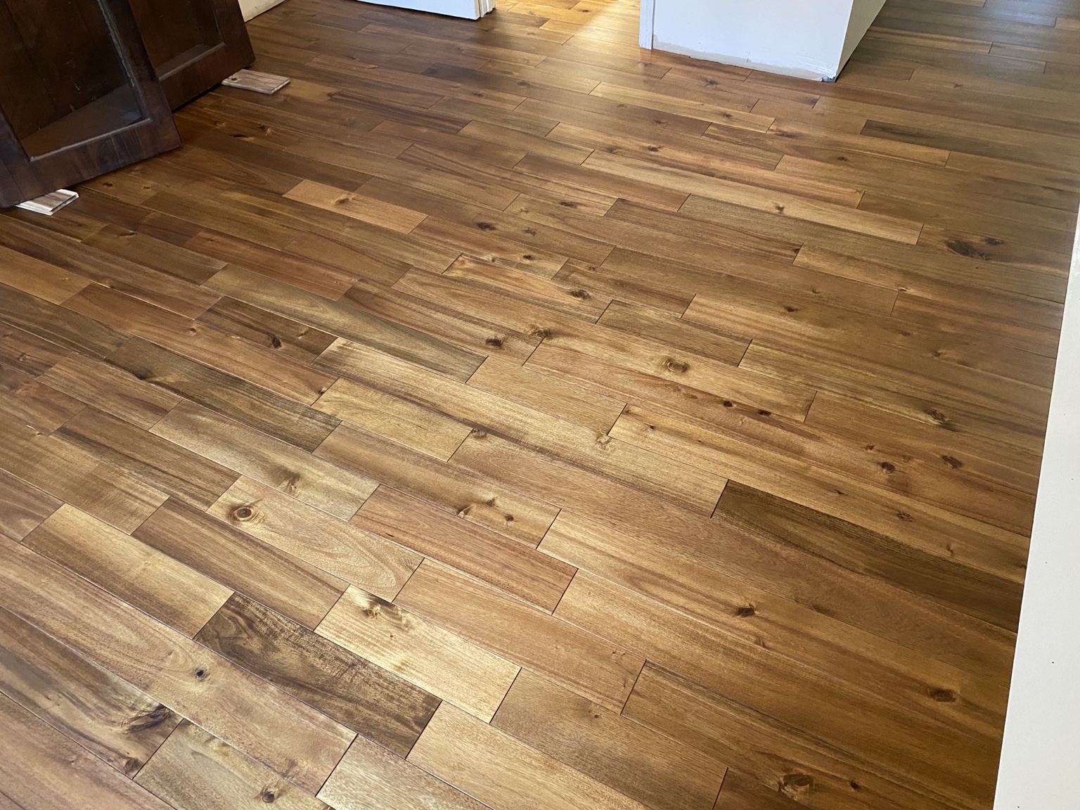 Wood flooring installation in progress